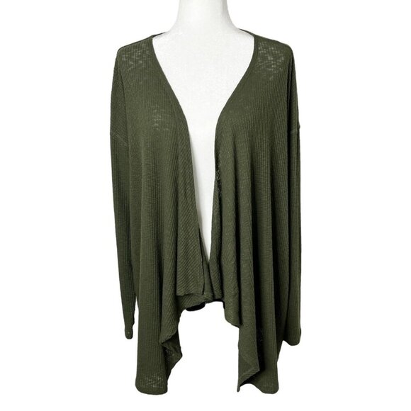 Bobeau Women's Cardigan Sweater XL Green Draped Open Front Long Sleeve Burnout - Picture 1 of 8